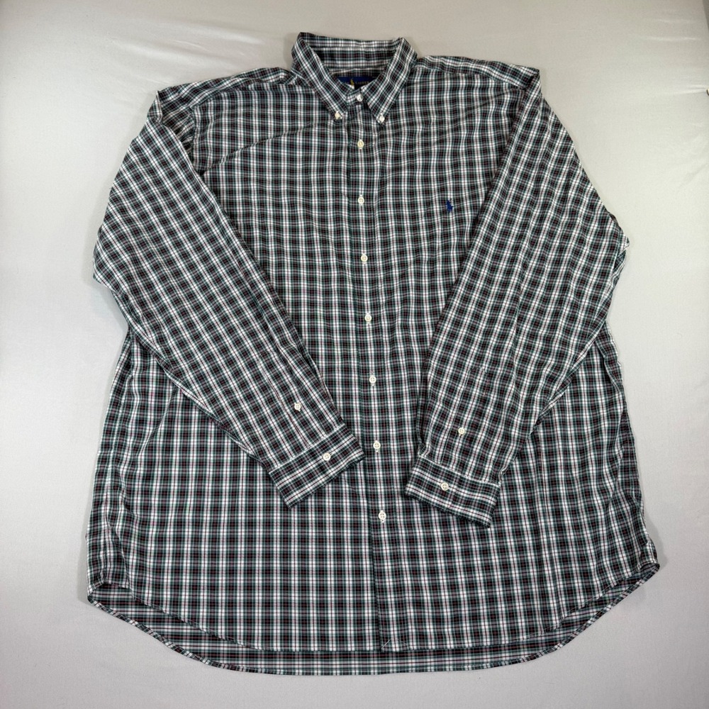 Ralph Lauren Shirt Mens 3XLT Performance Plaid Button Down Green Navy Old Money